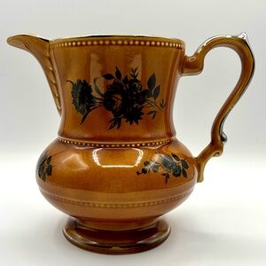 Vintage Elijah Cotton LORD NELSON WARE Amber & Black Floral Ceramic Pitcher/Jug